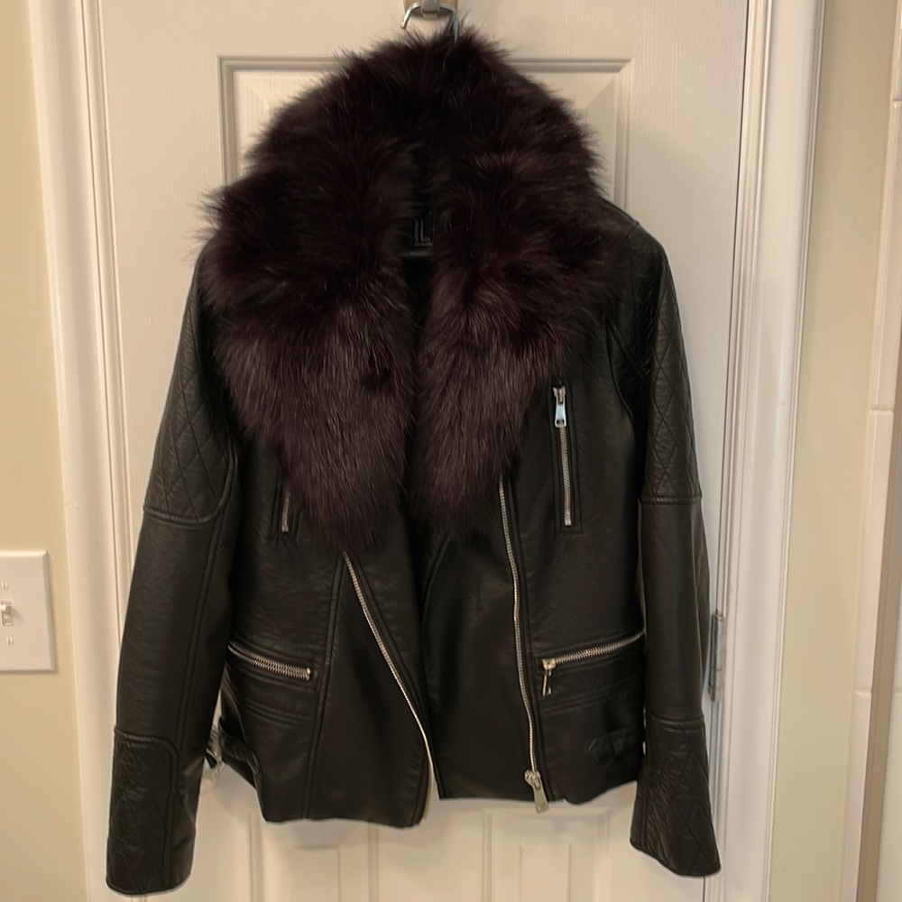 faux fur biker-style black jacket